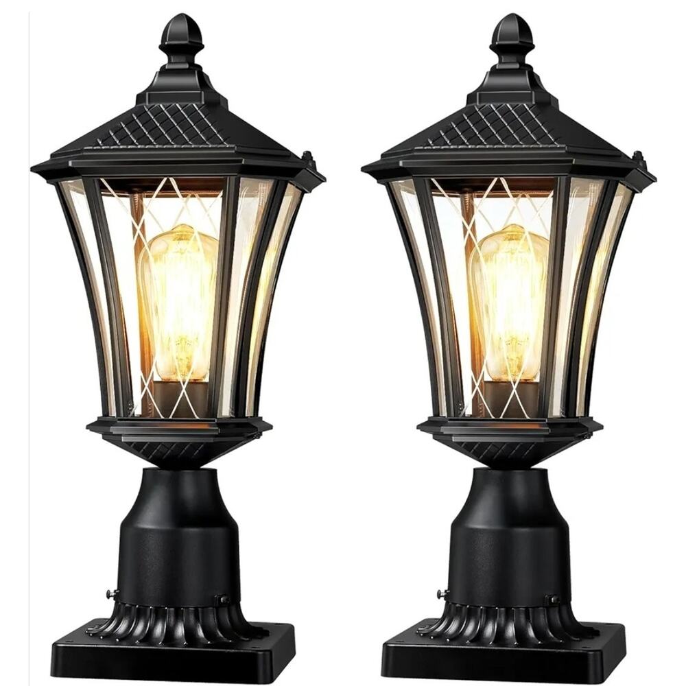 16" Outdoor Post Light 2-Pack - Black Aluminum Anti-Rust Exterior Lamp - NEW